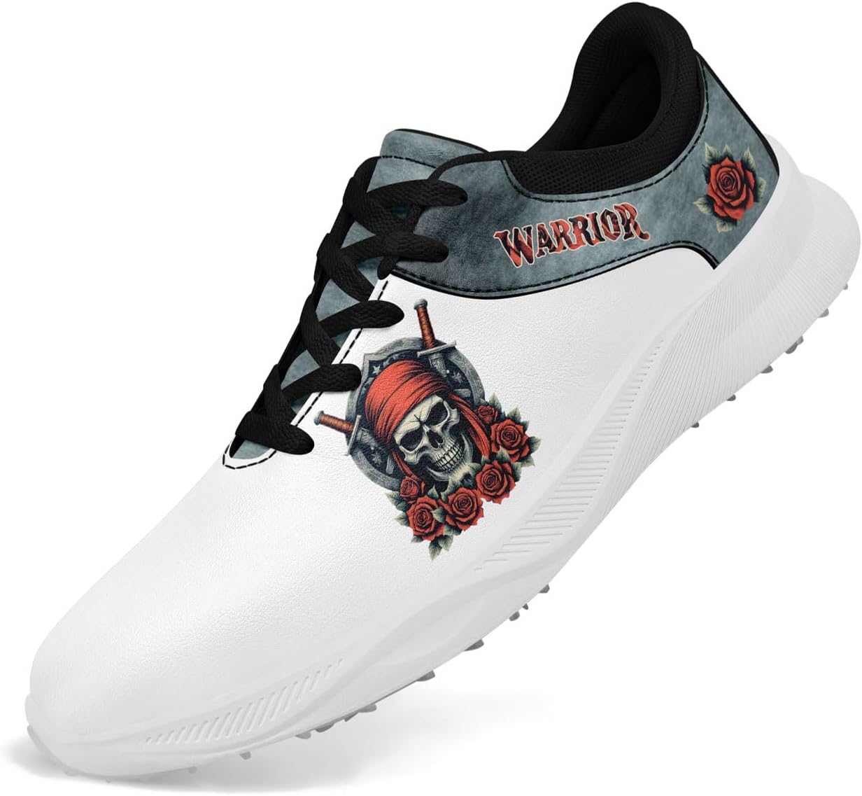 

Безшиповые гольф-кроссовки для мужчин и женщин - легкие кроссовки для гольфа из микрофибры и кожи с рисунком черепа и розы, противоскользящие, комфортные спортивные обувь Awsole, белый/серый