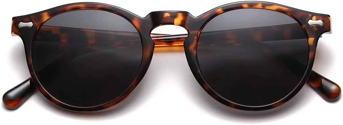 

Солнцезащитные очки Gleyemor Vintage Polarized для мужчин, круглые, с защитой UV400, в ретро-стиле, с оправой из ацетата ручной работы, 02 Tortoise Frame/Grey Lens