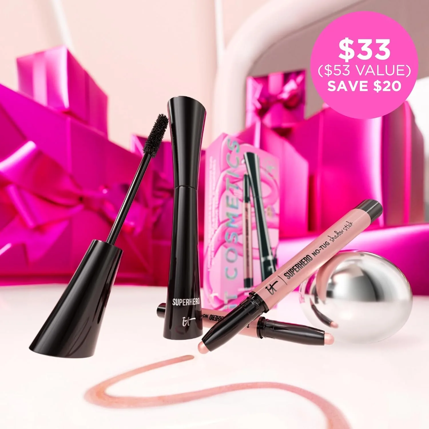 IT Cosmetics Unwrap Glimmering Eyes набор для макияжа: тушь и карандаш для век, 2 предмета, праздничный набор для нее, полноразмерная косметика, суперстойкая кремовая тушь для век и удлиняющая объемная тушь — фото 2