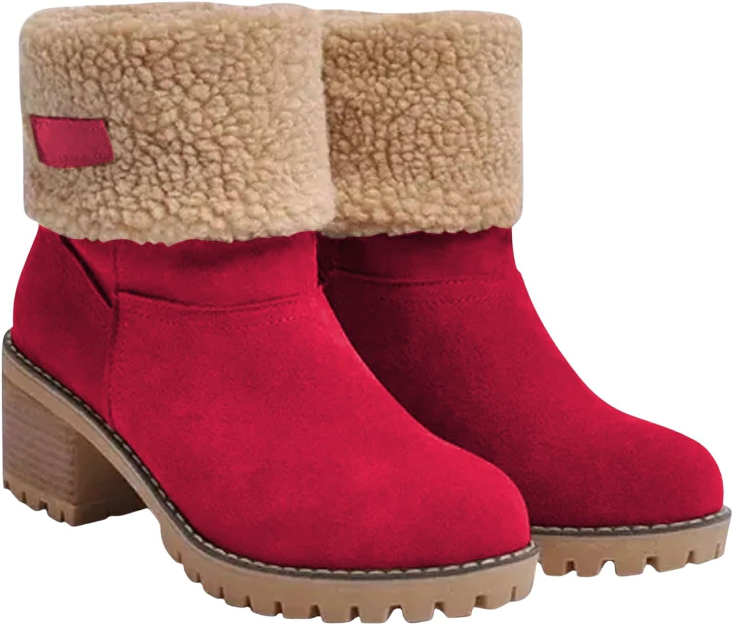 

Женские зимние ботинки с меховой подкладкой, массивным каблуком, укороченные теплые ботильоны, удобные водонепроницаемые замшевые ботинки для улицы Movnebyro, красный