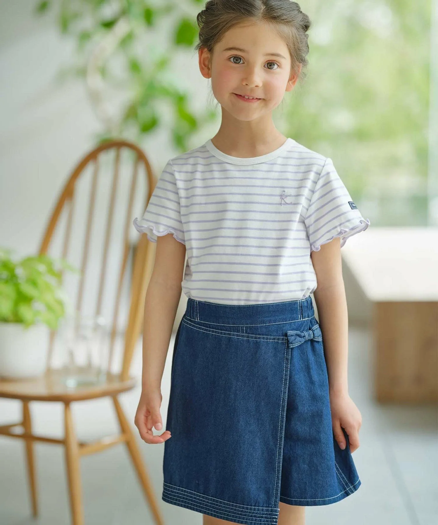 Полосатая футболка с коротким рукавом Suite Kids, цвет Lavender X Off-White [182]