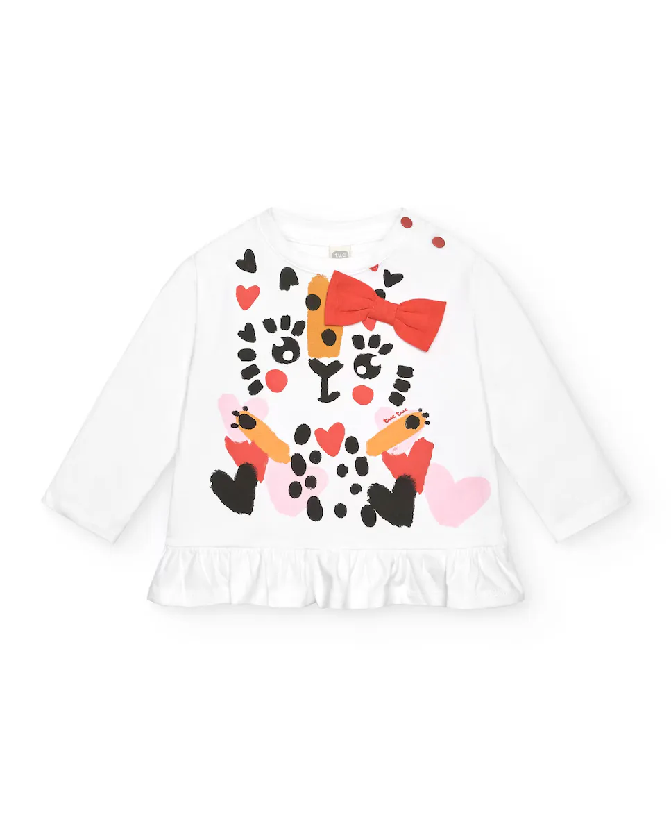 

Белая футболка для девочки с леопардовым принтом и красным бантом Tuc tuc