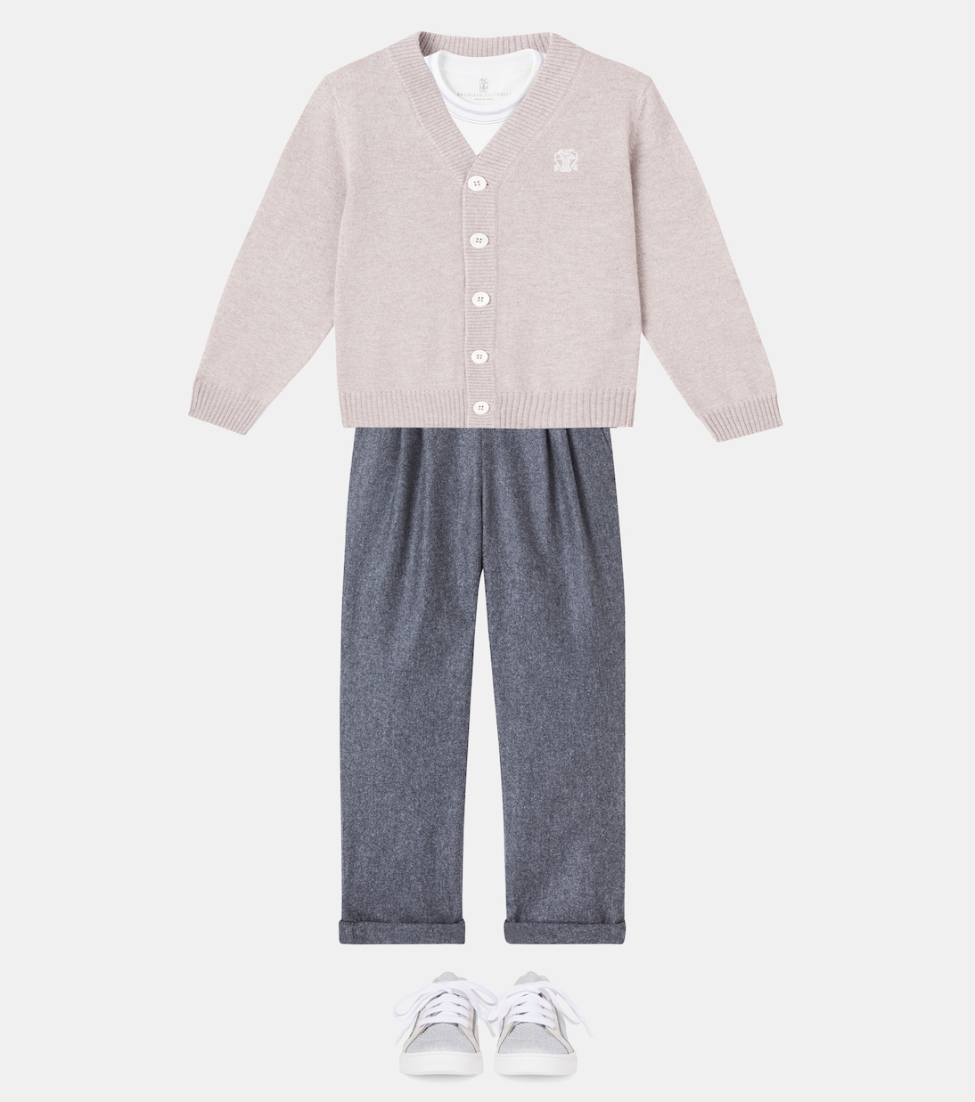 Вышитый кашемировый кардиган Brunello Cucinelli Kids, Corteccia+Ciottiolo — фото 2