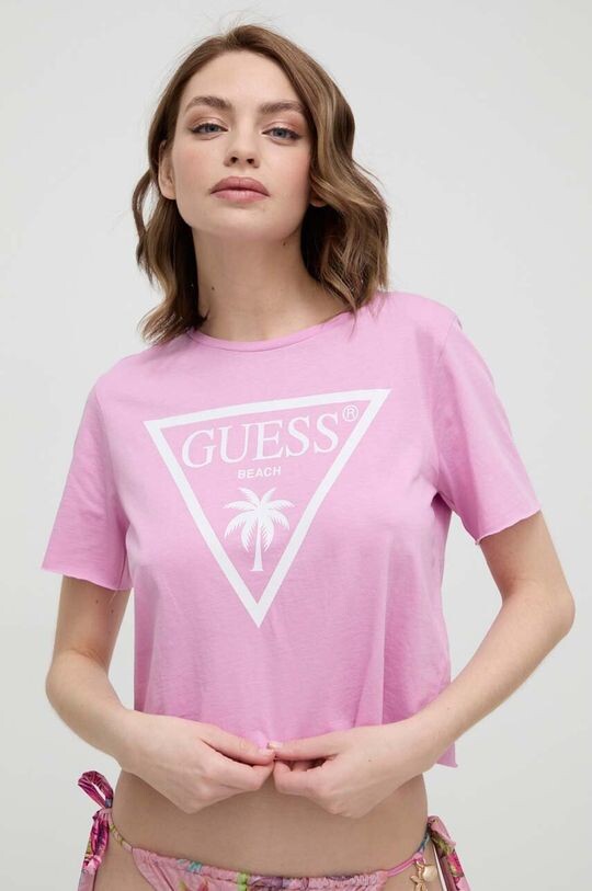 

Хлопковая футболка Guess, розовый