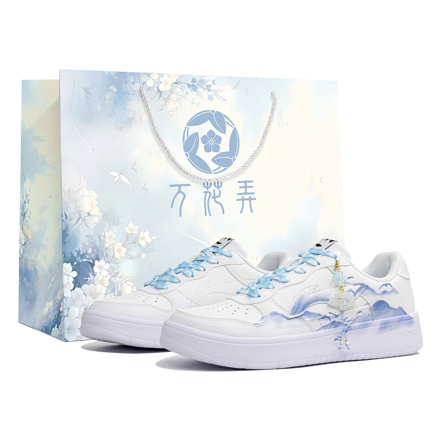 

LINING Кроссовки для скейтборда Pontoon Boats Coverage, противоскользящие и износостойкие, низкие, мужские, белые, синие