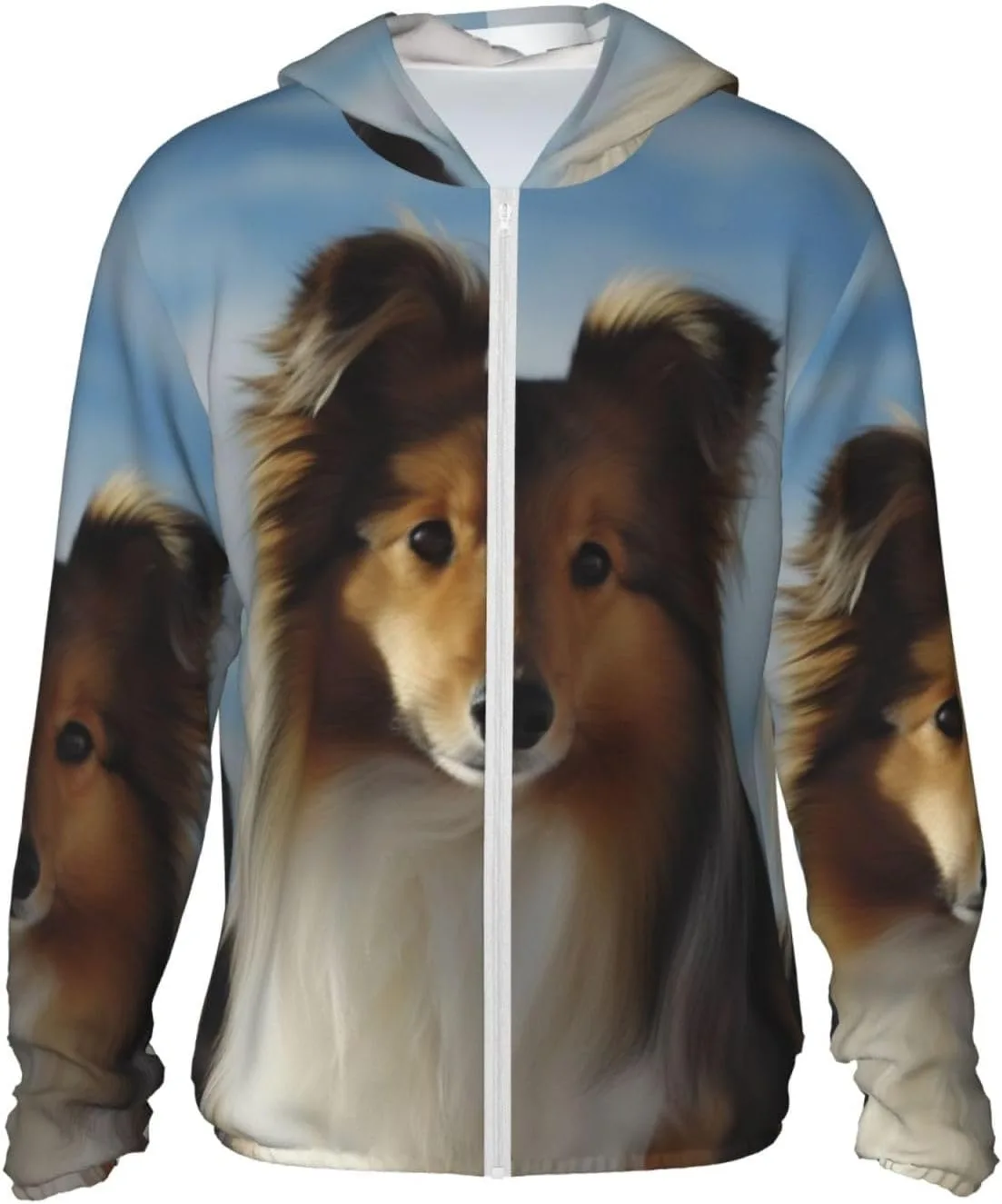 

Симпатичный худи Shetland Dog с защитой от солнца, полная молния, UPF 50+, длинный рукав, карман HJBNW