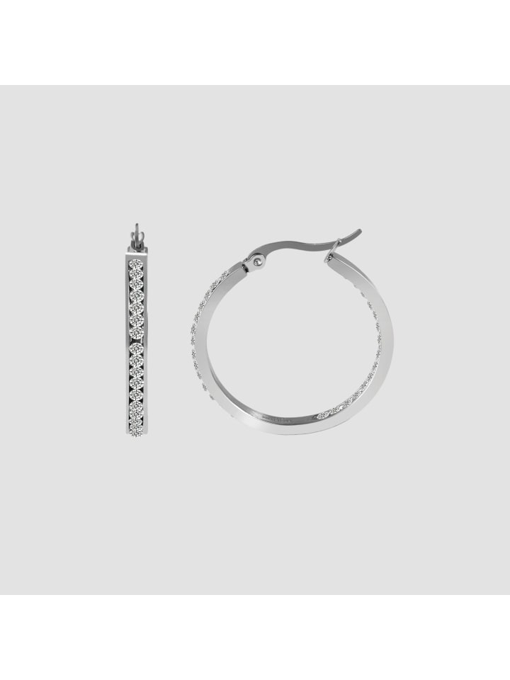 

Adeliás Женские серьги - Серьги-кольца из нержавеющей стали со стразами серебристого цвета