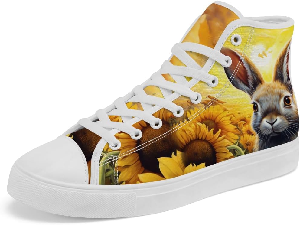 

Кеды с высоким берцем из холщовой ткани с принтом под подсолнух, высокие кроссовки с шнуровкой, повседневная обувь для мужчин и женщин Chebing, желтый