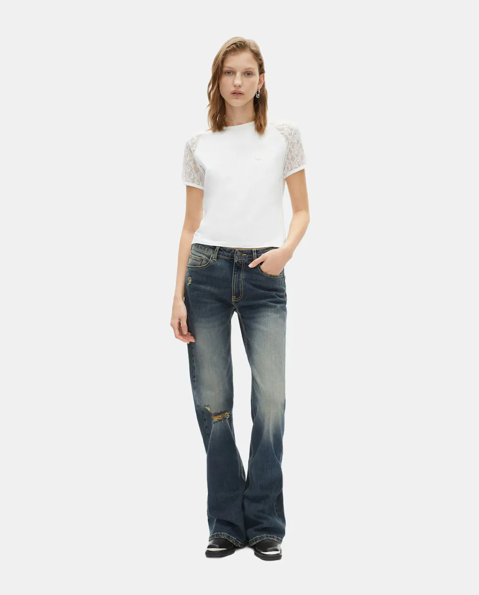 

Женские расклешенные джинсы с потертостями The Kooples, синий