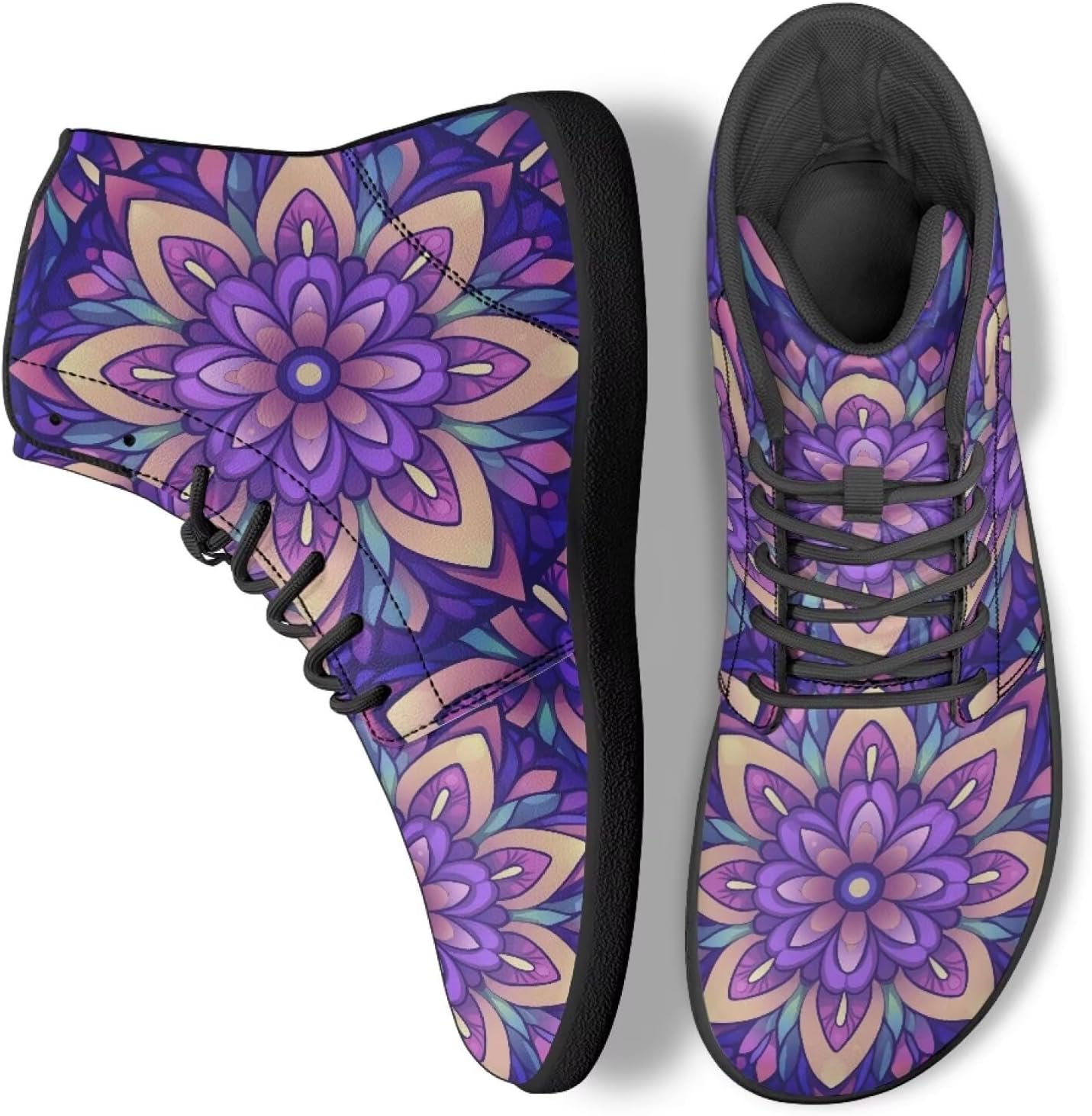 

Кроссовки Boho Mandala с цветочным узором для женщин и мужчин, с высоким верхом из PU кожи, для работы и ходьбы Ecaestolph, фиолетовый