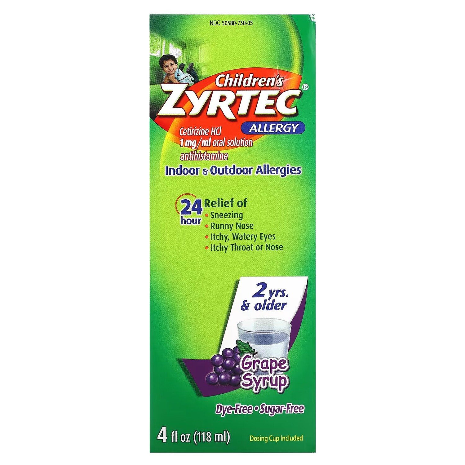 

Детский сироп от аллергии, от 2 лет, виноград, 5 мг, 4 жидких унции (118 мл) Zyrtec