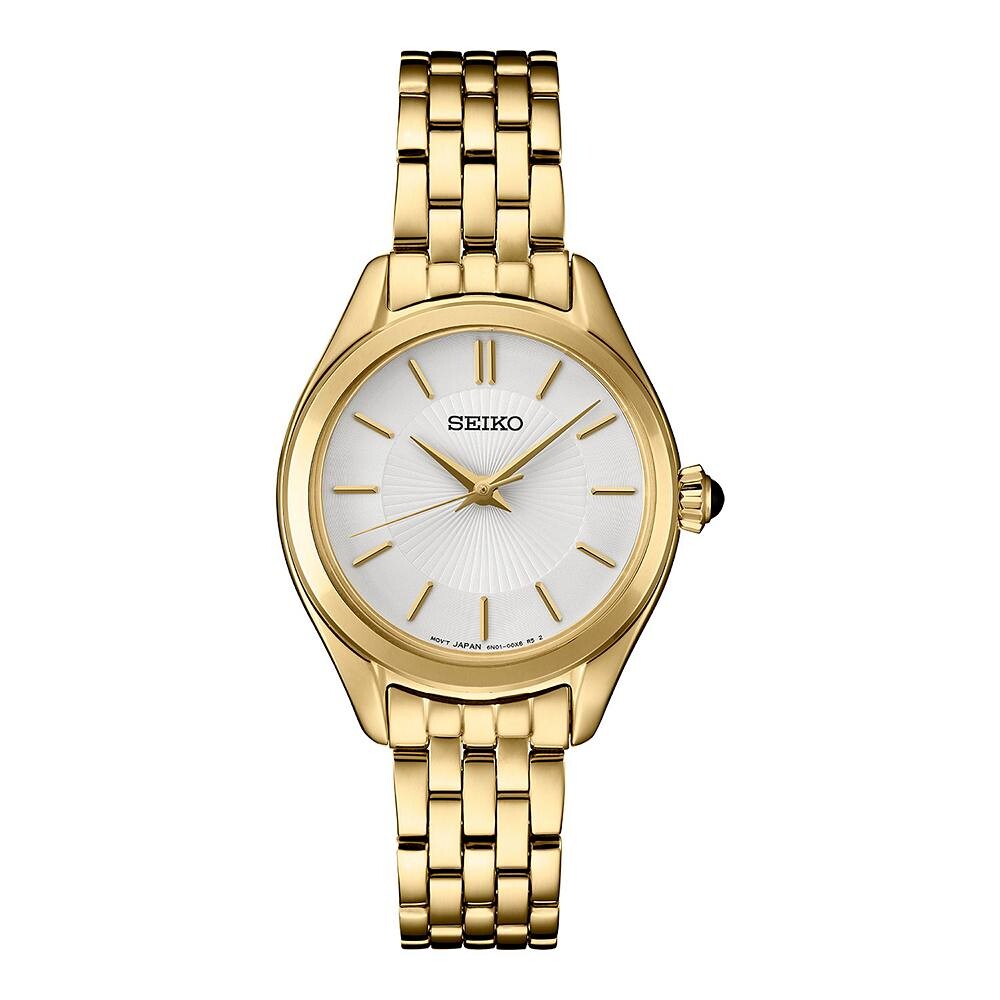 

Seiko Women's Essentials золотистого цвета из нержавеющей стали с белым кварцевым циферблатом — SUR538, желтый