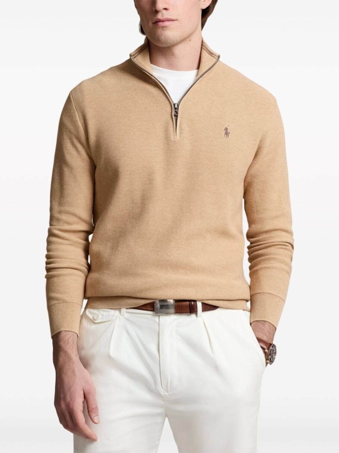 Polo Ralph Lauren джемпер Polo Pony с воротником на молнии, нейтральный цвет — фото 3