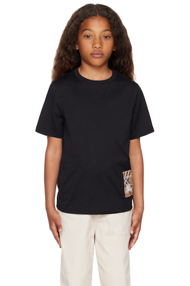 

Детская черная хлопковая футболка с принтом в клетку Burberry