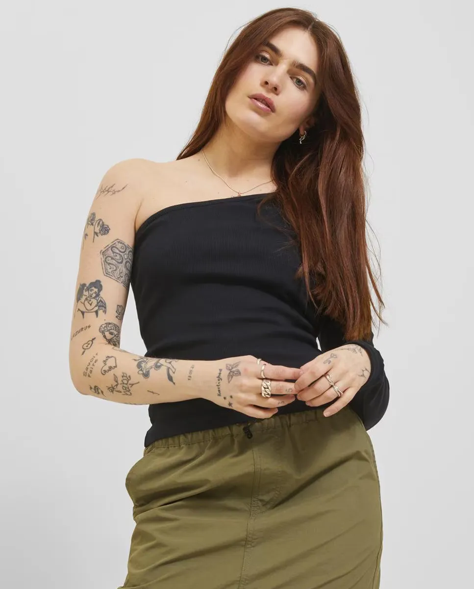 

Асимметричный приталенный женский топ Jack & Jones, черный