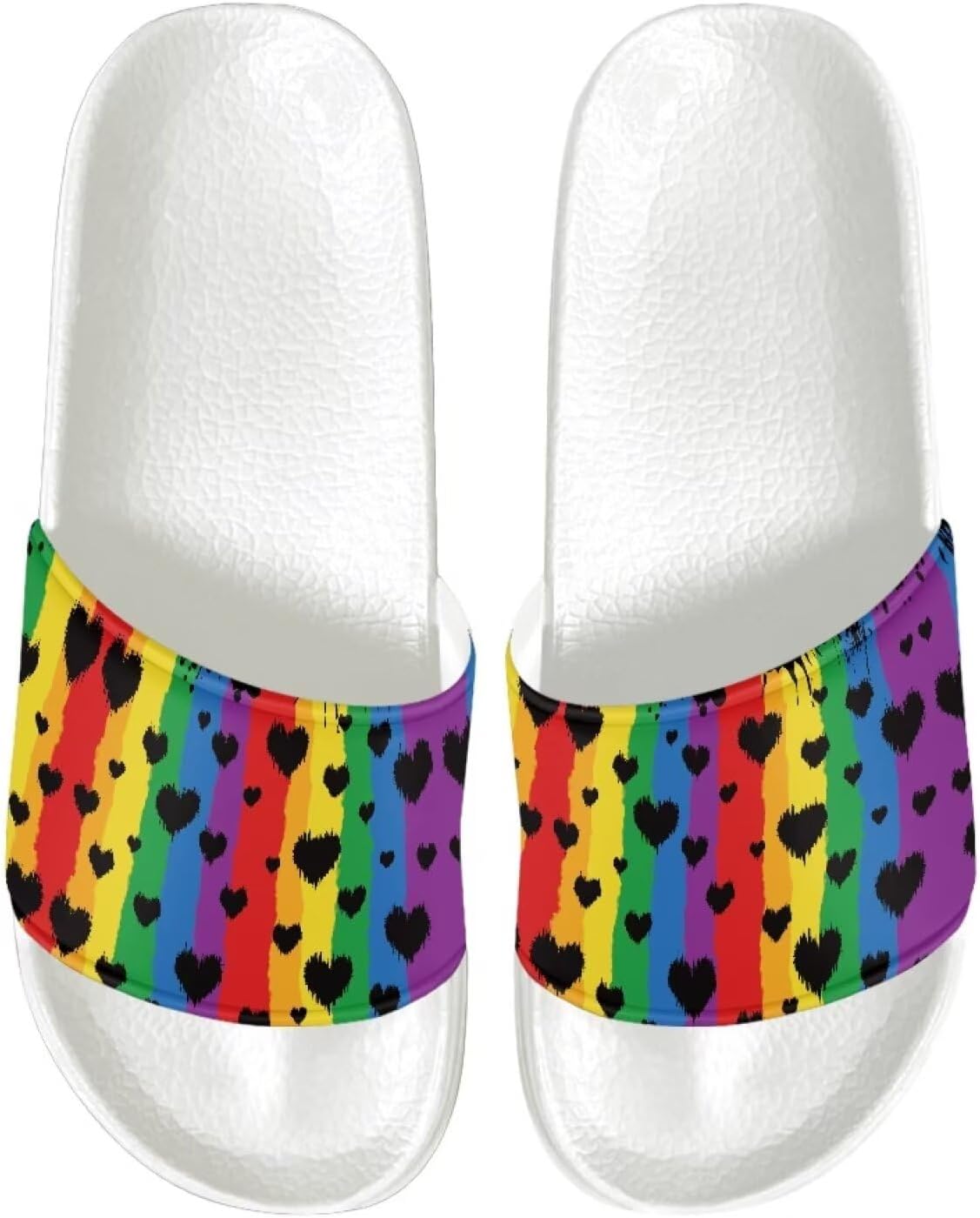 

Женские сандалии шлепанцы с открытым носком на один ремешок, повседневная обувь для прогулок Judentidos, Rainbow Hearts