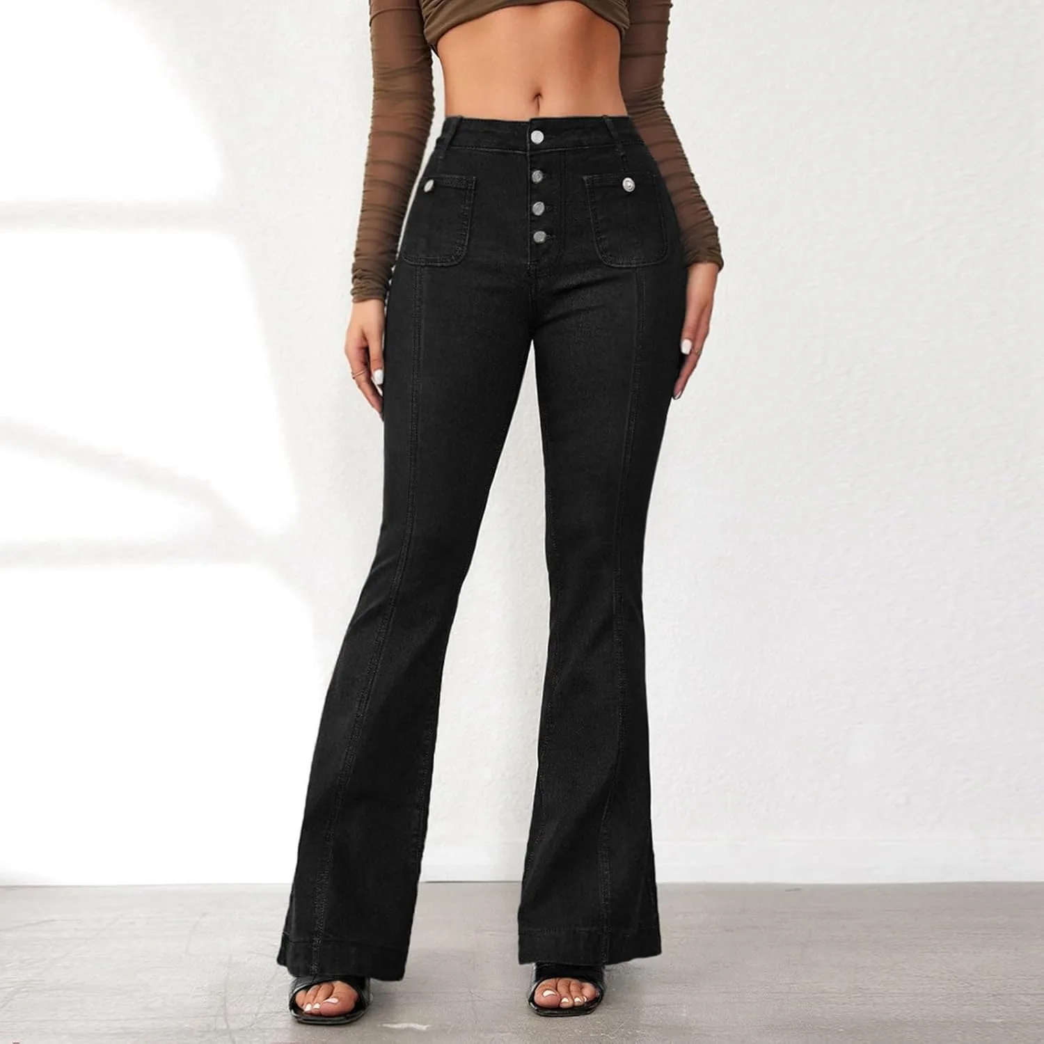Женские джинсы mid rise slim fit с высокой талией и дизайном в стиле пэчворк — фото 2