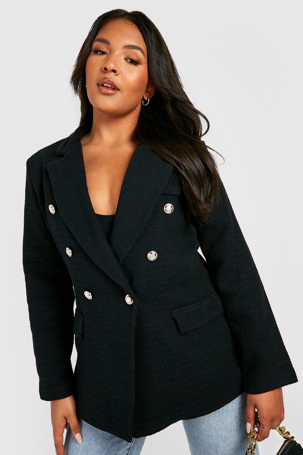 

Плюс Блейзер из букле boohoo, черный