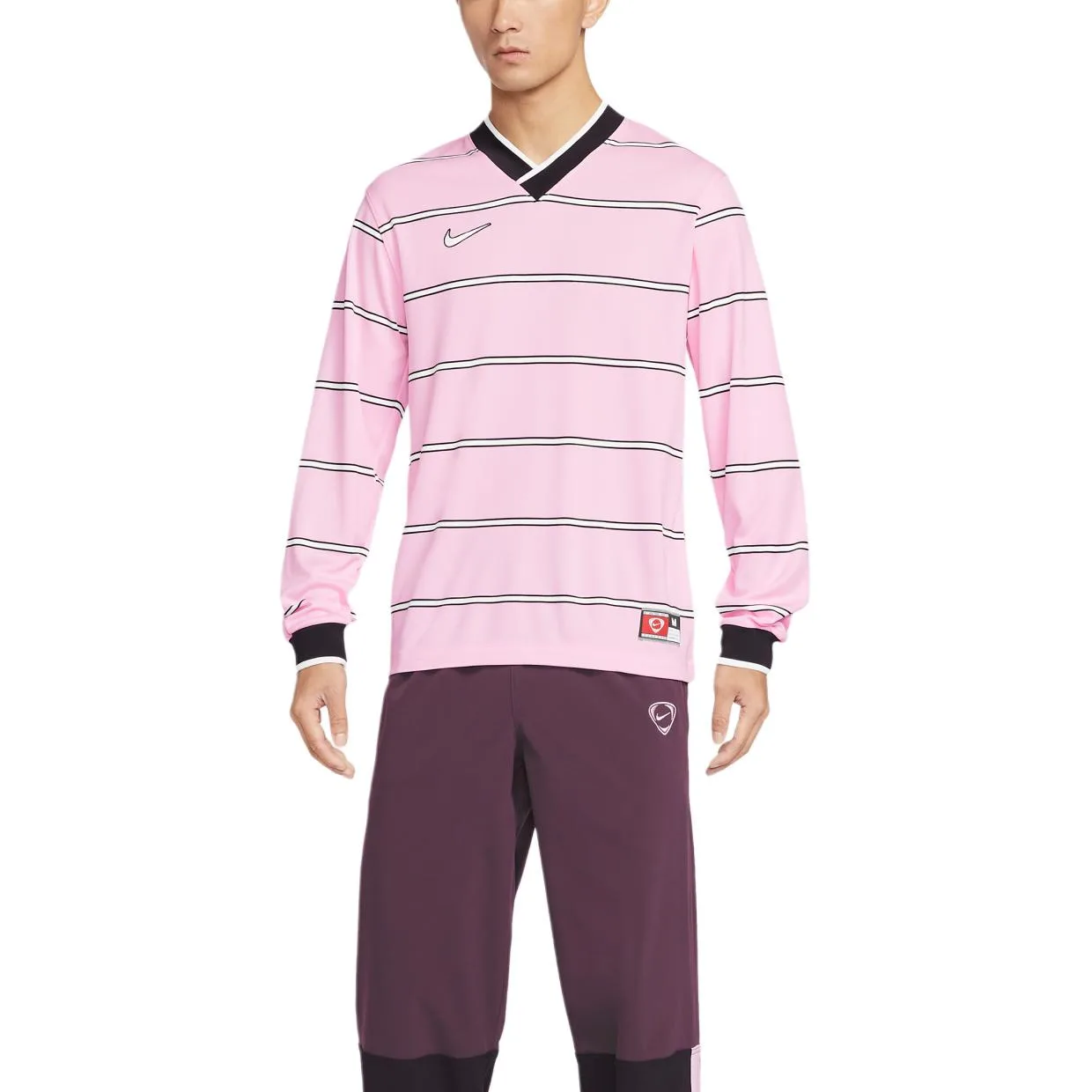 Футболка Dri Fit AS M NK DF ENERGY Top LS мужская Nike, foam розовый/серый черный/mountain белый — фото 3
