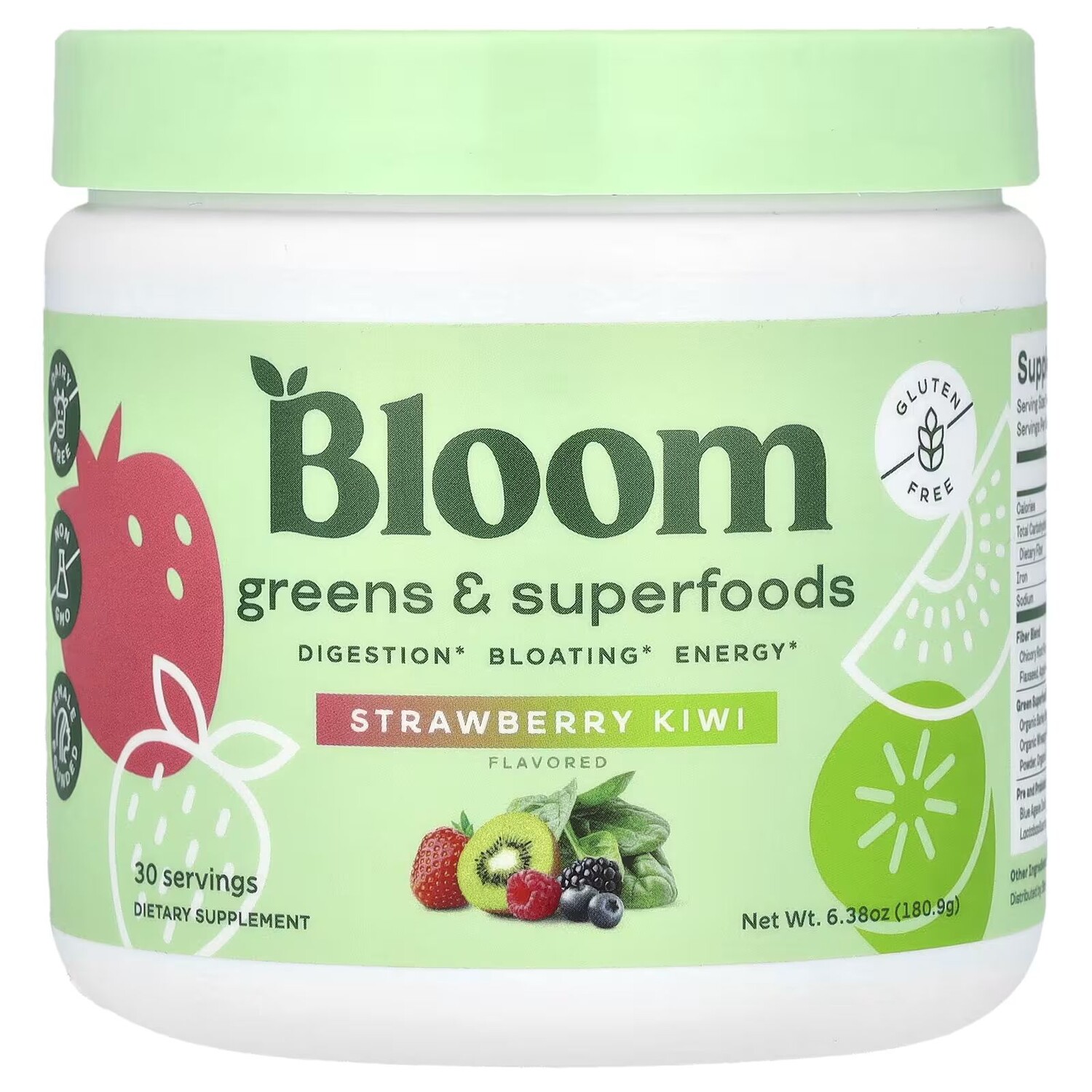 

Greens & Superfoods, клубника-киви, 6,38 унции (180,9 г) Bloom