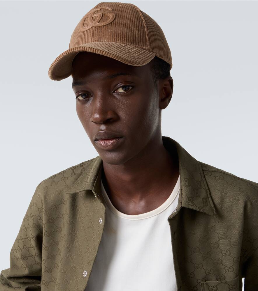 Бейсболка Double G из хлопкового вельвета Gucci, Teak/Beige — фото 2