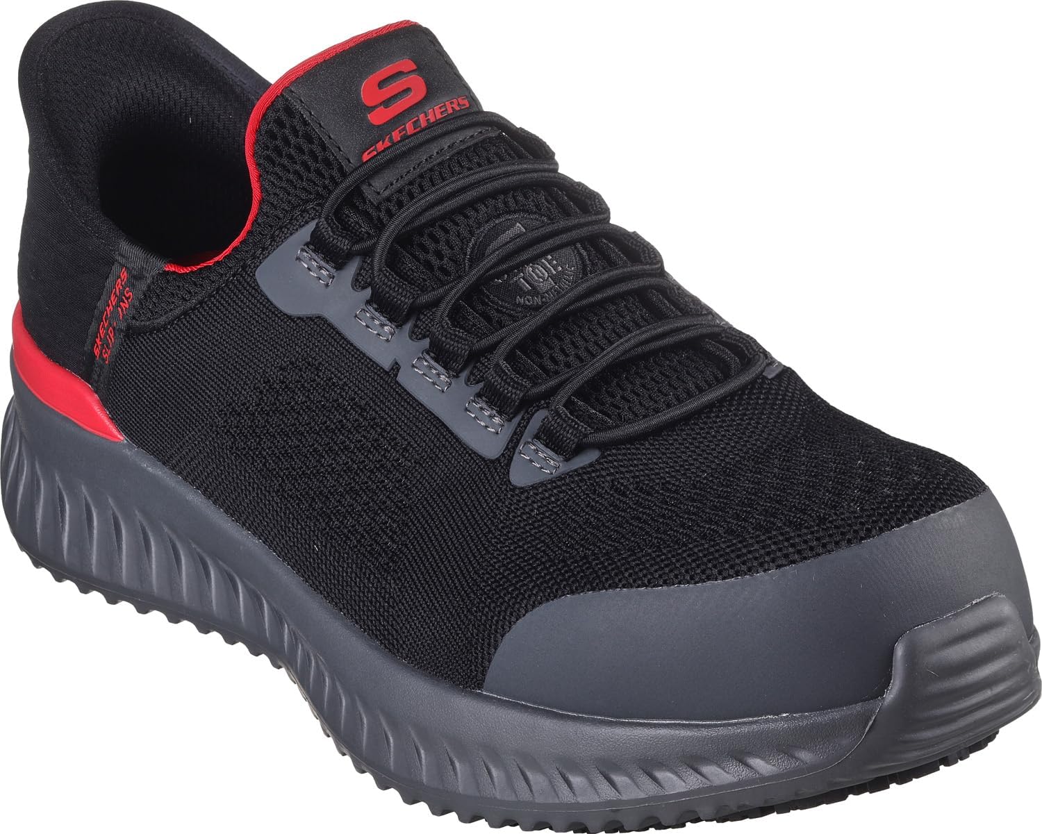 Мужские лоферы Skechers Tilido Fletchit с механизмом без рук и с защищенным носком, черный/красный — фото 2