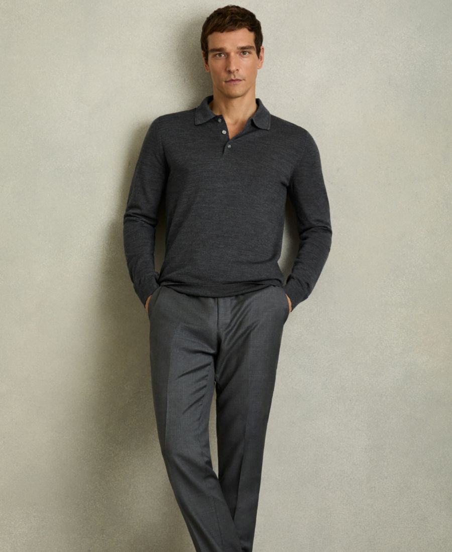 

Мужская рубашка поло из мериносовой шерсти REISS, Derby Gray Marl