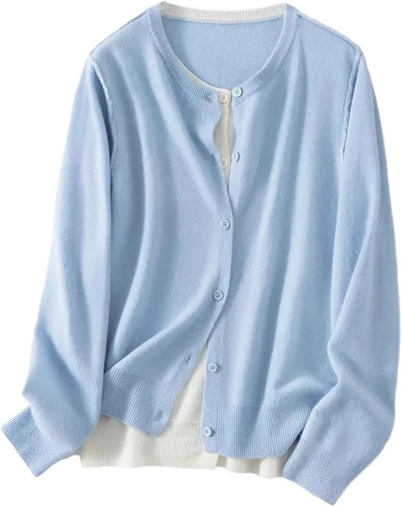 

Свитер женский из кашемира, однотонный, с круглым вырезом и имитацией двухслойности