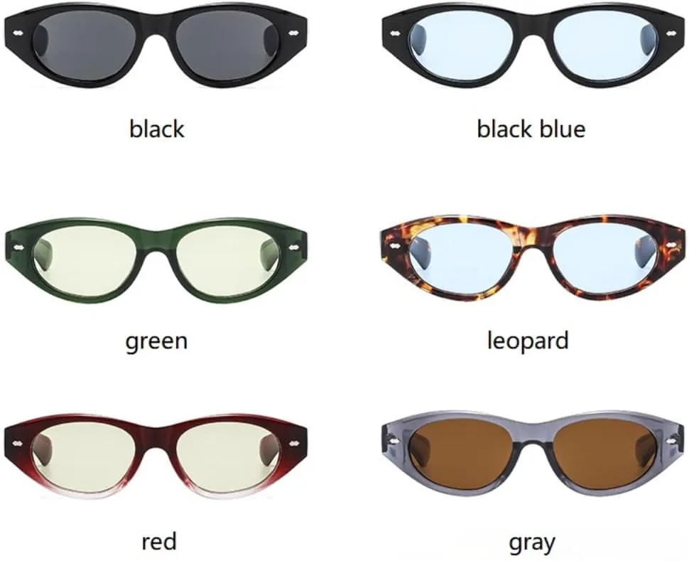 

Солнцезащитные очки для мужчин и женщин - защита UV400 - маленькие овальные заклепки, цветные линзы, для занятий спортом на открытом воздухе и вождения DSVIGF, Green