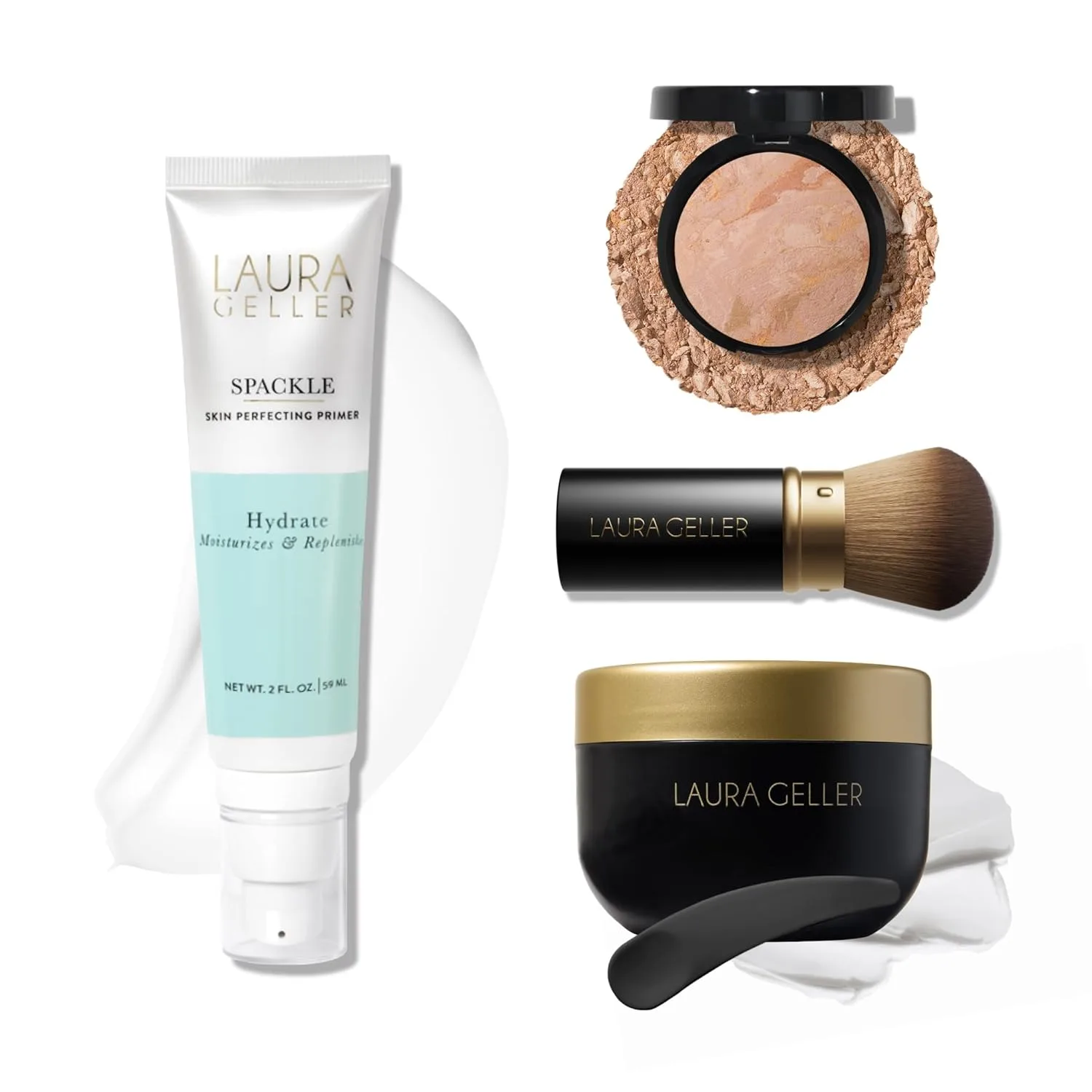 Очищающий крем Laura Geller Cold Cream Cleanser + средство для балансировки и осветления кожи Balance-n-Brighten, Fair + увлажняющая маска Spackle Hydrate + кисть Airbrush Kabuki Brush, Fair