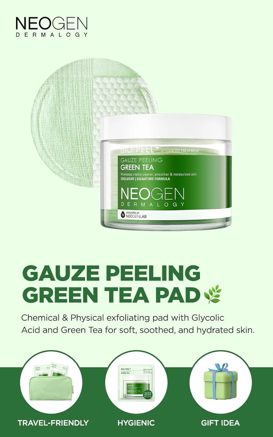 Пилинг-подушечки DERMALOGY by NEOGENLAB Bio-Peel Gauze с зеленым чаем, 30 подушечек и микросывороткой Real Ferment., Green — фото 2