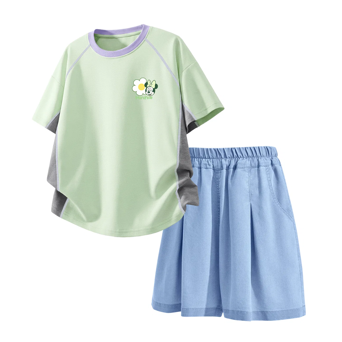 Детский спортивный костюм Disney Kids Casual Sportswear Crew Neck Thin Stretch, зеленый и джинсовый светло-голубой