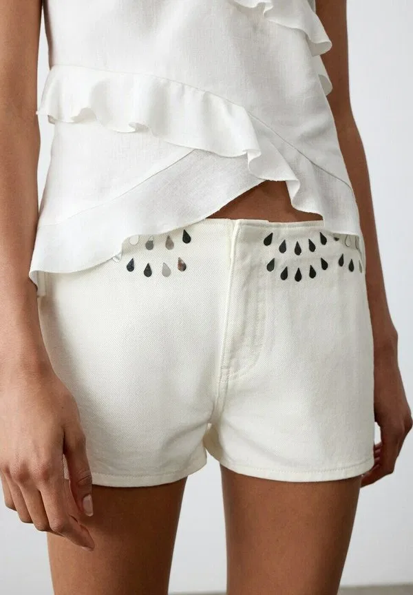 Подростковые джинсовые шорты кремового цвета Mango Kids, Off-White — фото 2