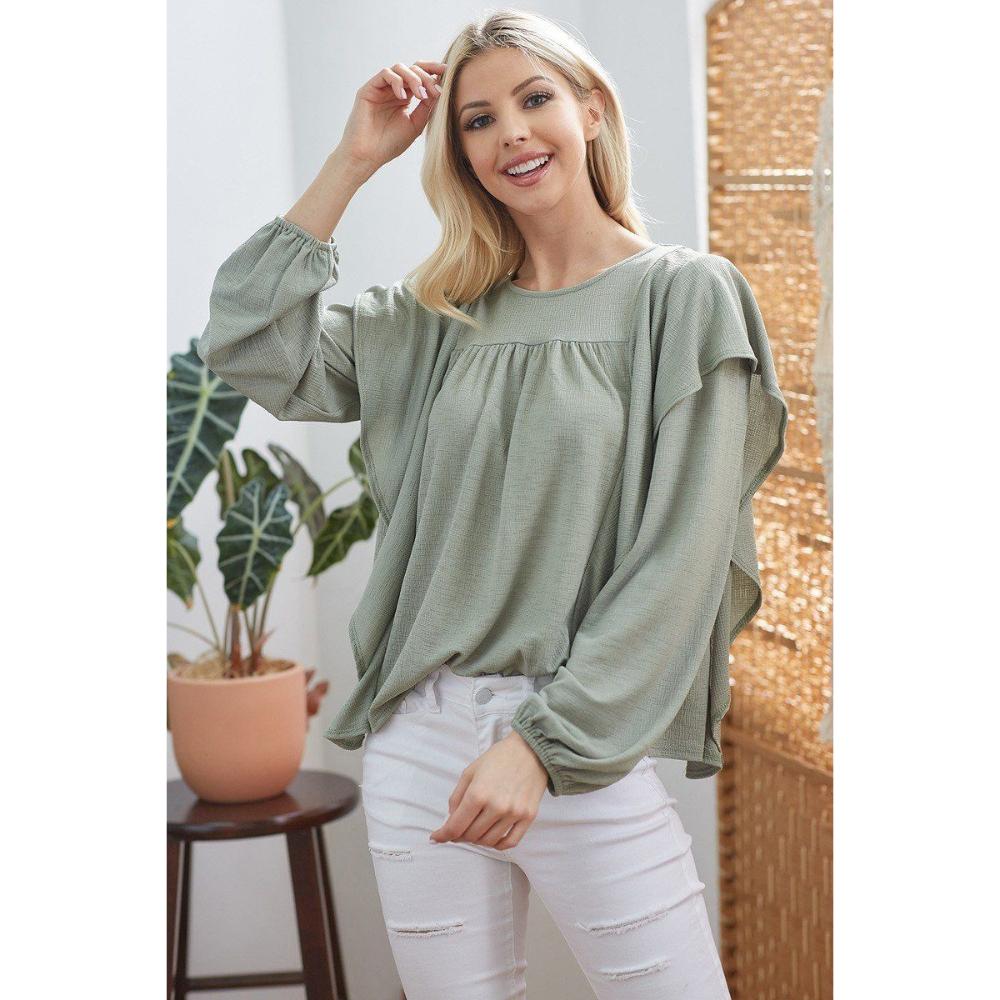 

Топ с длинными рукавами и драпировкой FASHNZFAB, цвет sage