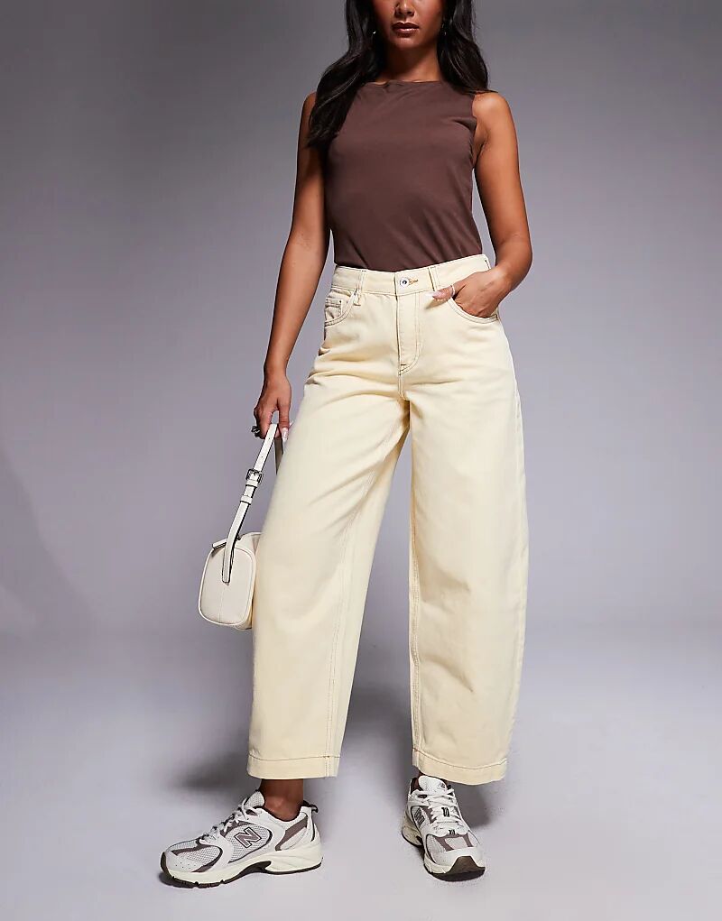

Джинсы River Island с высокой талией и заниженной талией, цвет «масло-желтый»