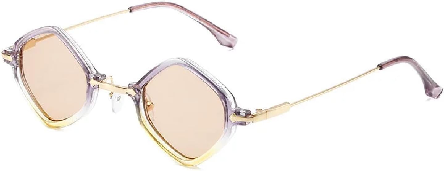 

Солнцезащитные очки неправильной формы для женщин, маленькая оправа, модные очки для мужчин, защита от УФ-излучения UV400, для вождения и путешествий TVTBBVV, Purpleyellow-brown