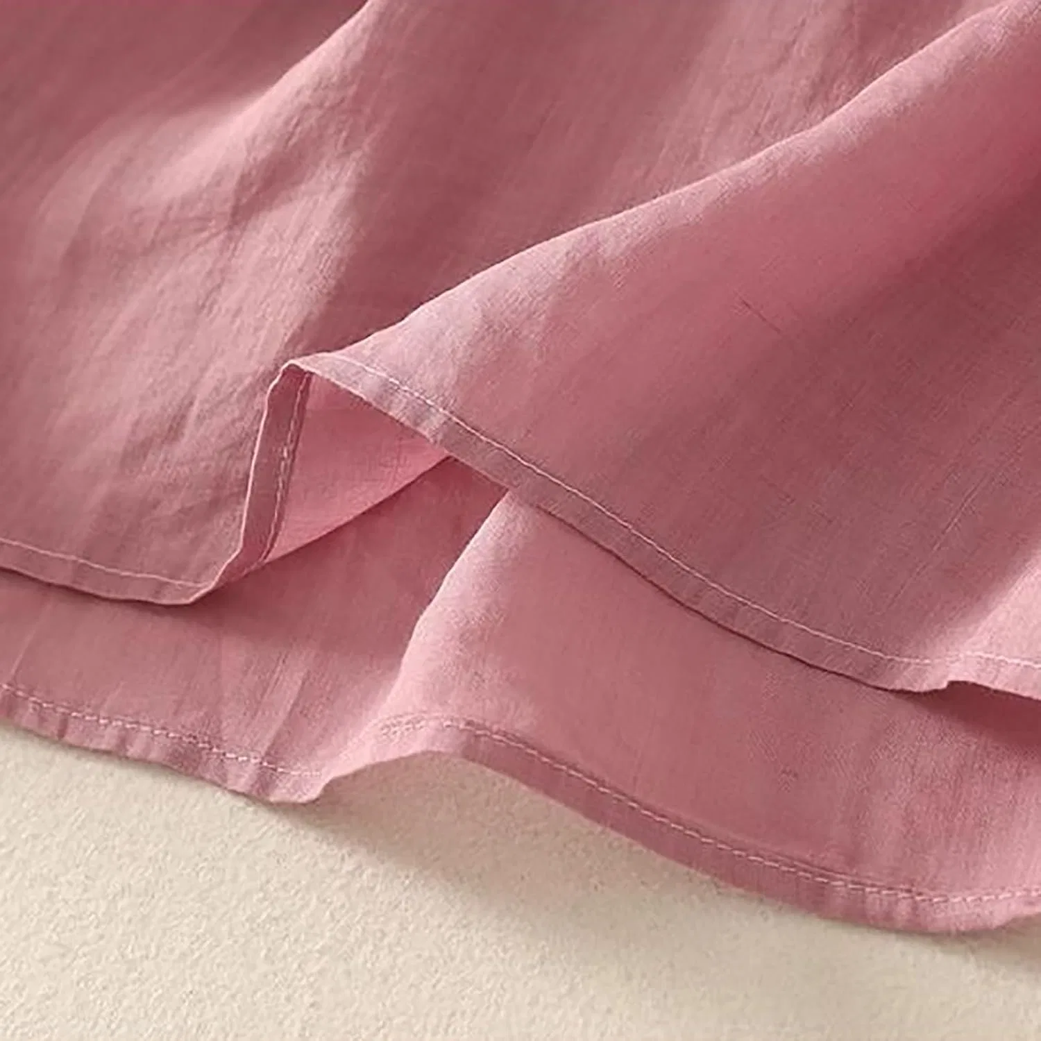 Рубашка льняная, свободная, без воротника, Linen Shirts for Women, фиолетовый — фото 4