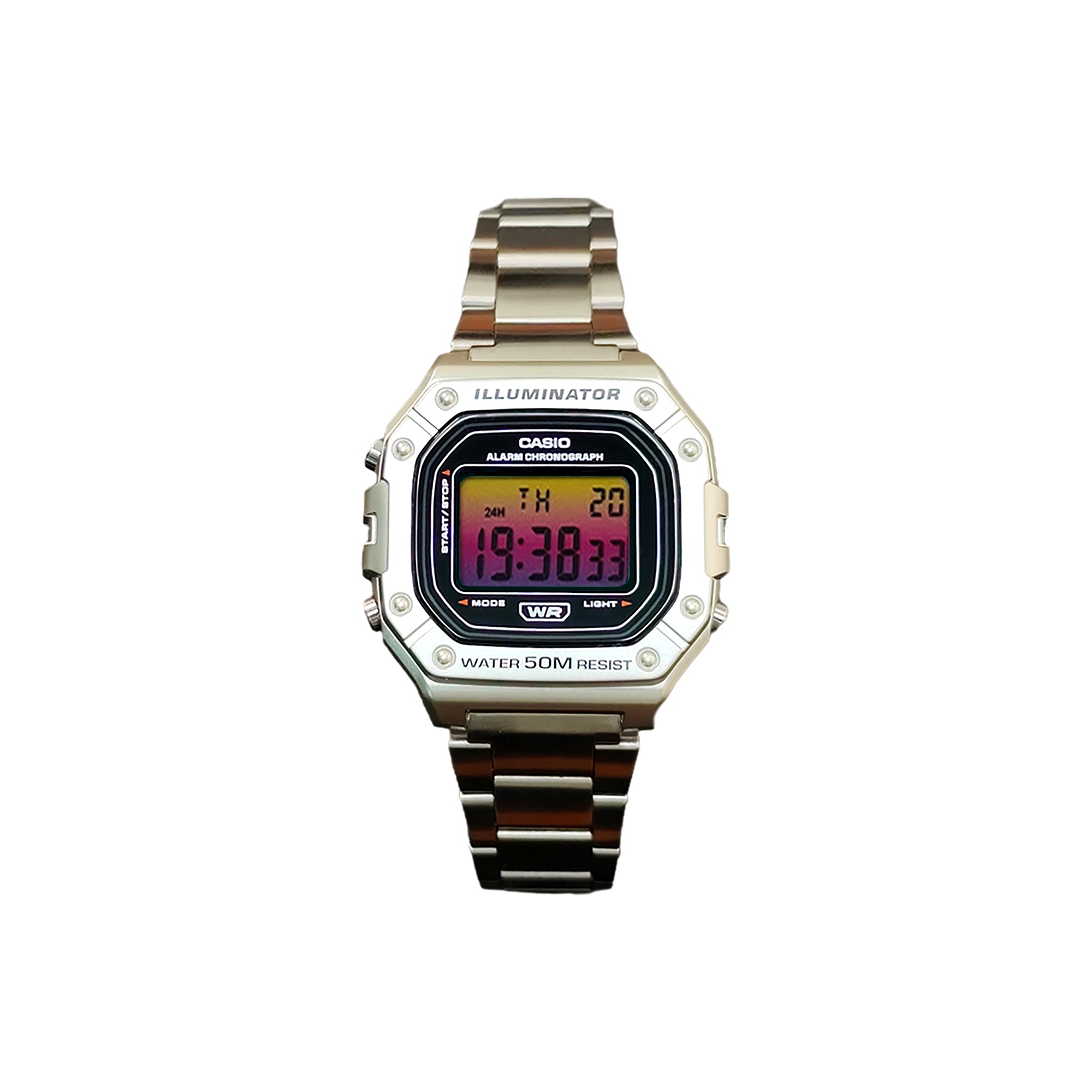 

CASIO Часы G Shock W 218HD 1A, Silver Dial Yellow Pink Gradient Watch Glass