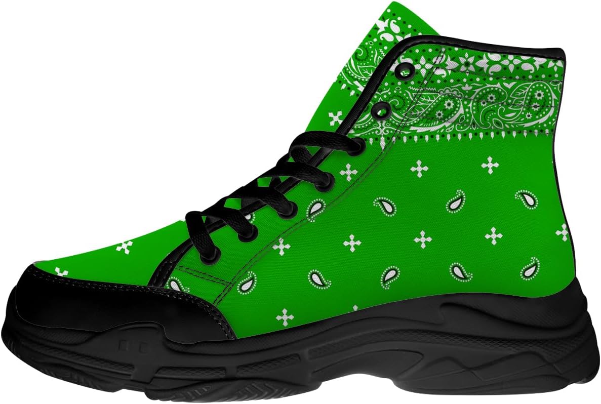 

Кроссовки Quorax с банданой и пейсли для женщин и мужчин, высокие на шнуровке, из ткани, подарки для нее и для него, зеленый