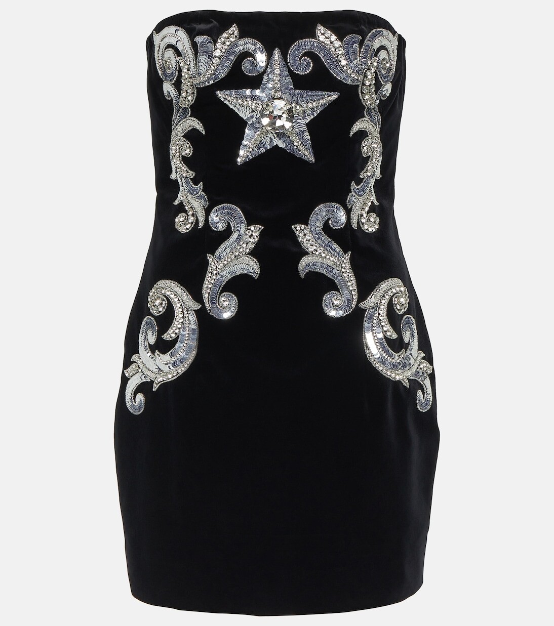 

Украшенное бархатное мини-платье Balmain, черный