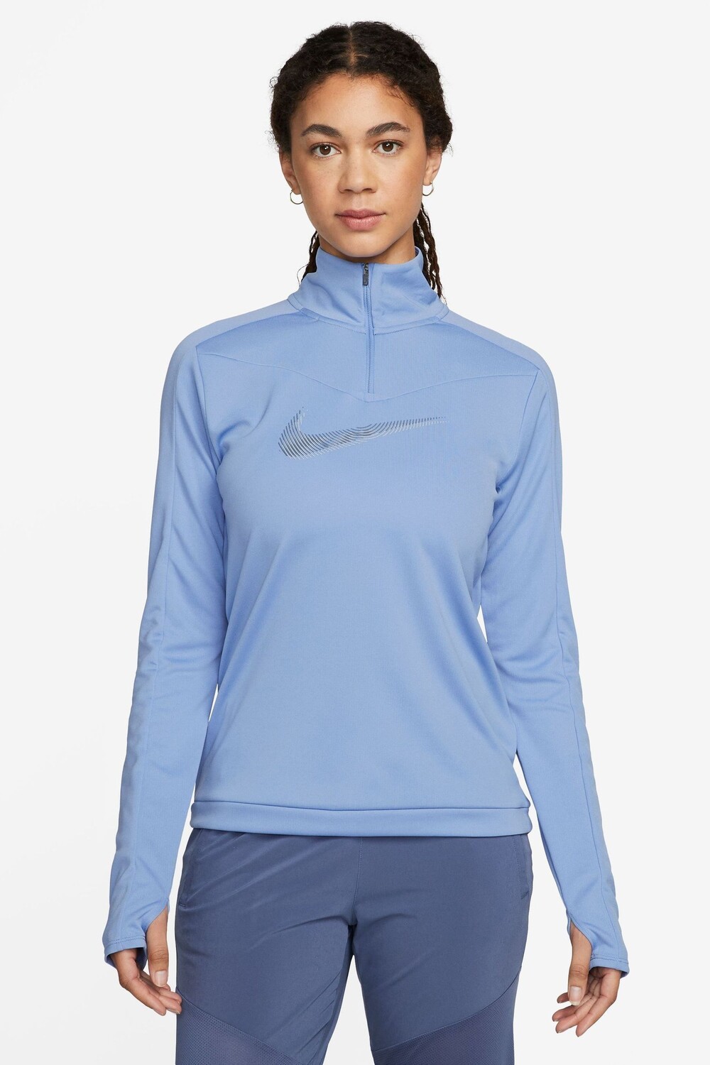 

Беговая футболка Dri Fit с логотипом-галочкой и молнией 1/2 Nike, синий