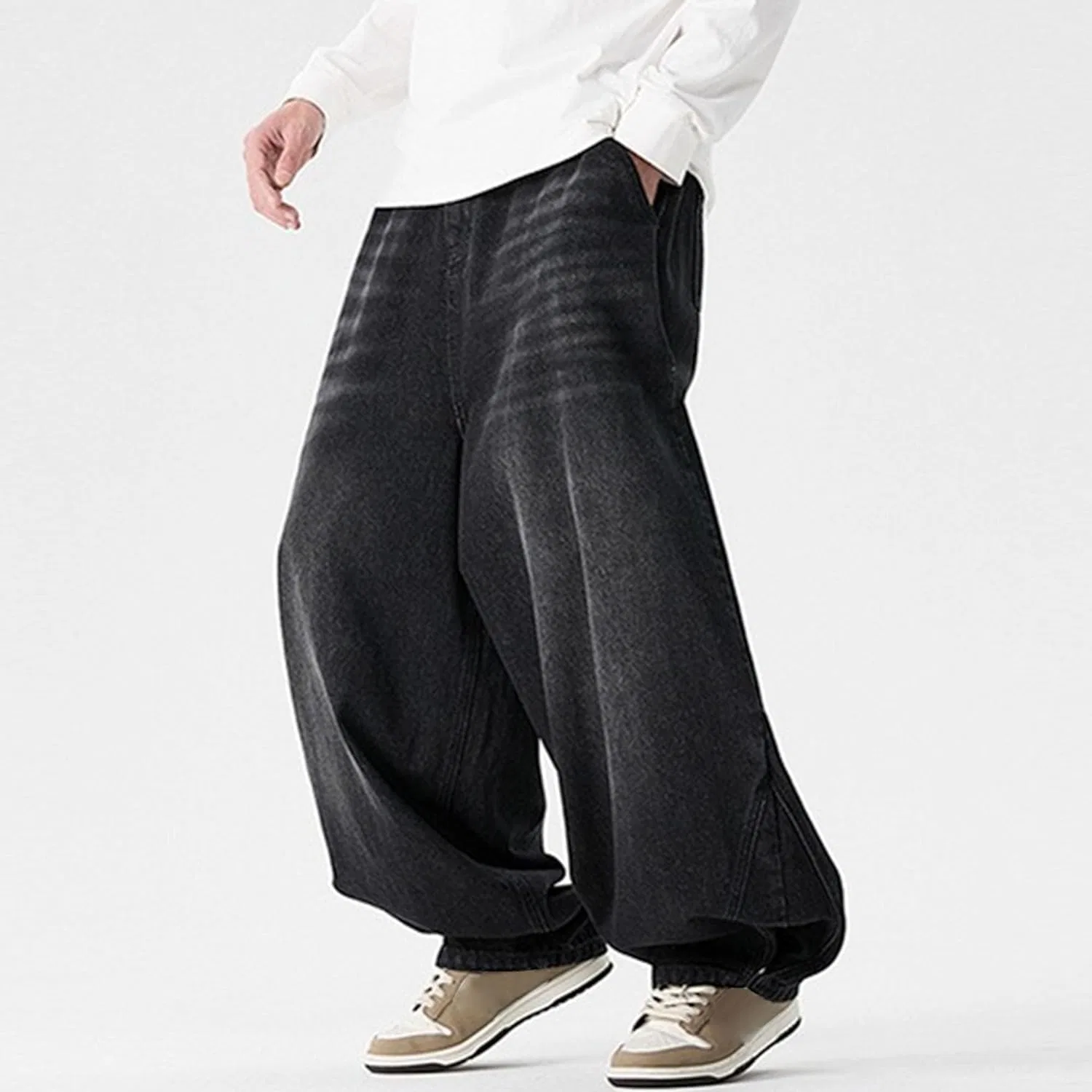 Джинсы свободные Men's Baggy Y2K Hip Hop Street, Black — фото 2