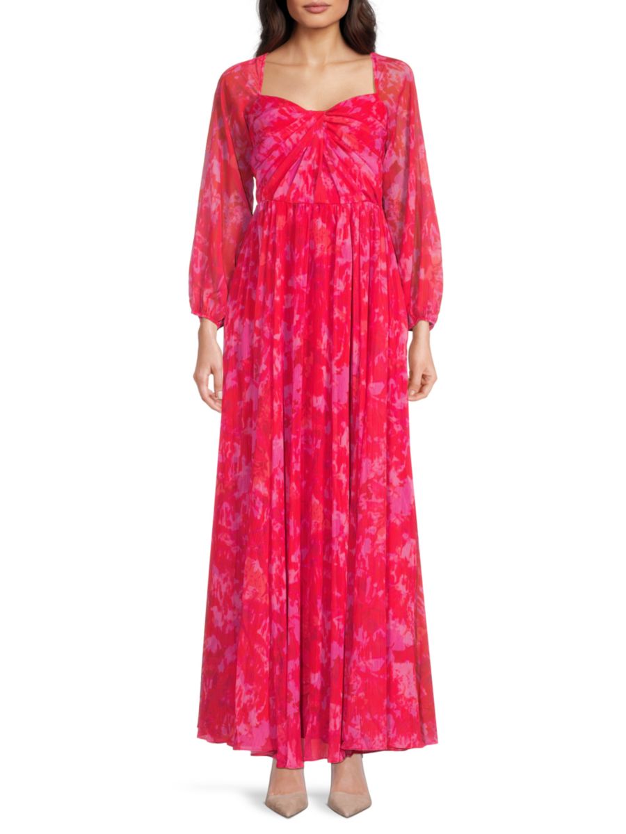 

Платье Emery из шифона с принтом и длинными рукавами Monique Lhuillier, цвет Red Multi