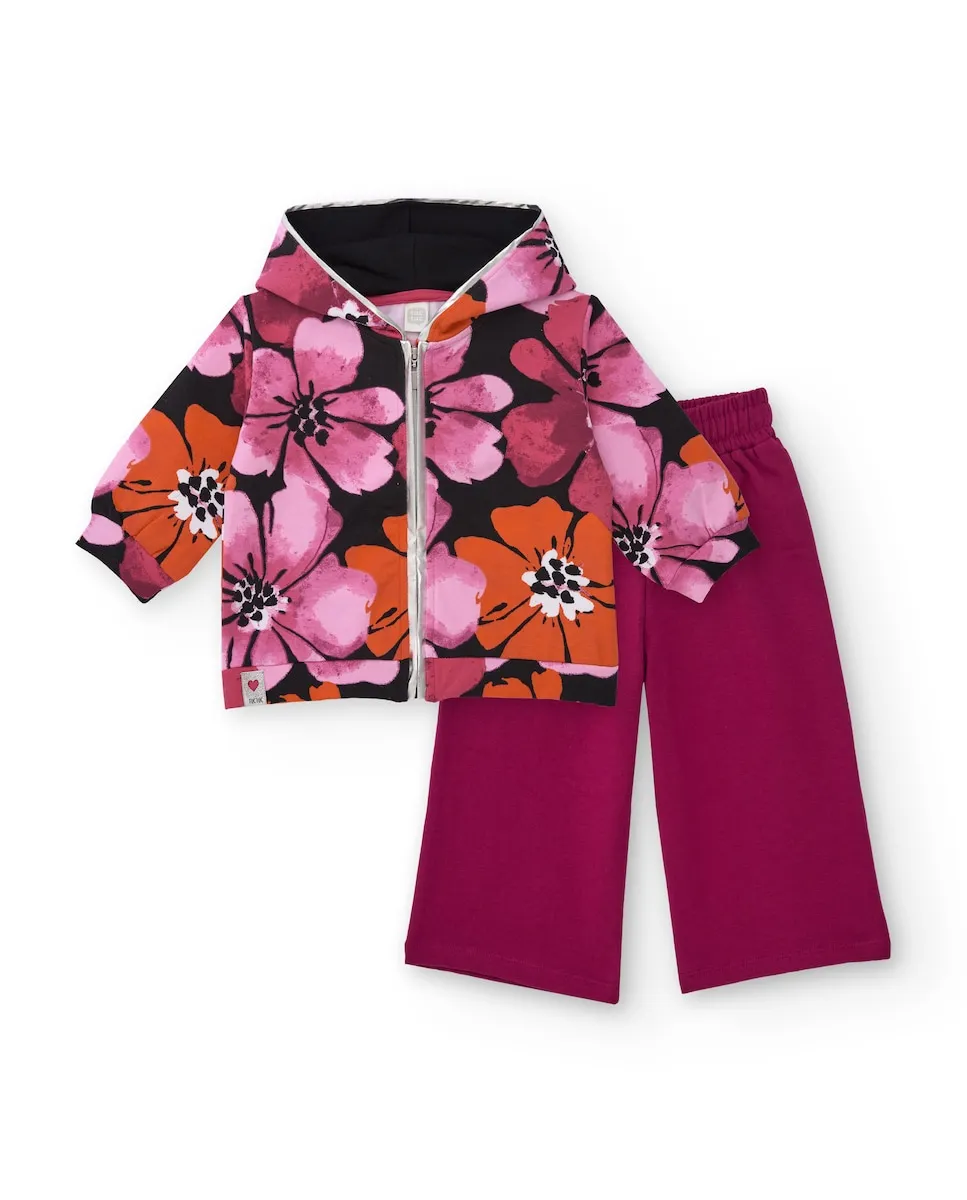 

Детский комплект куртка с цветочным принтом и фуксиевые брюки Tuc tuc, розовый