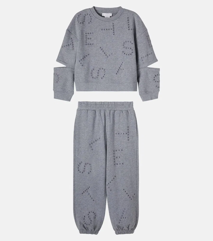 Спортивный костюм из хлопкового флиса Stella McCartney Kids, серый — фото 4