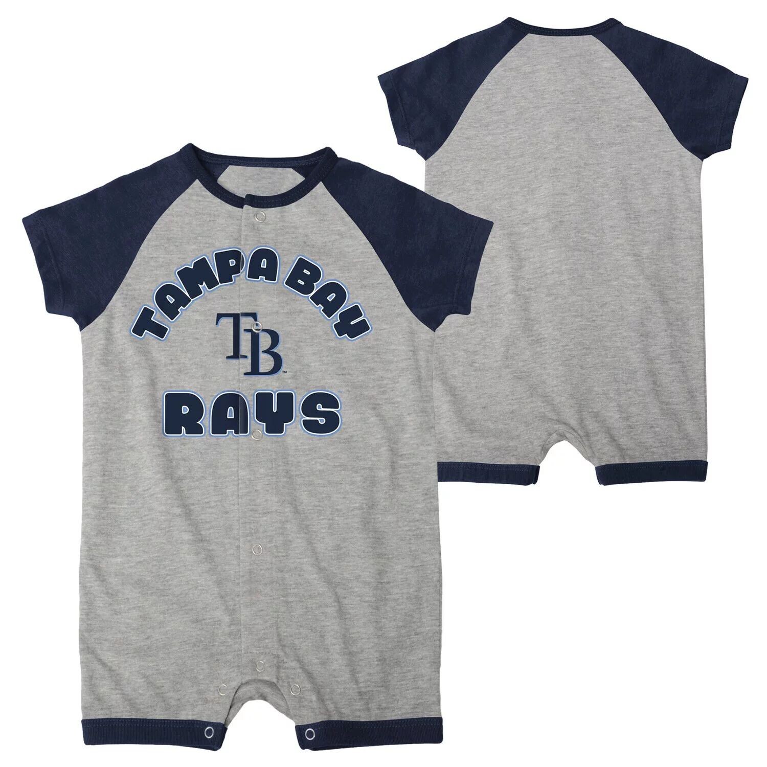 

Комбинезон Infant Heather Grey Tampa Bay Rays Extra Base Hit с застежкой на пуговицы и реглан Outerstuff