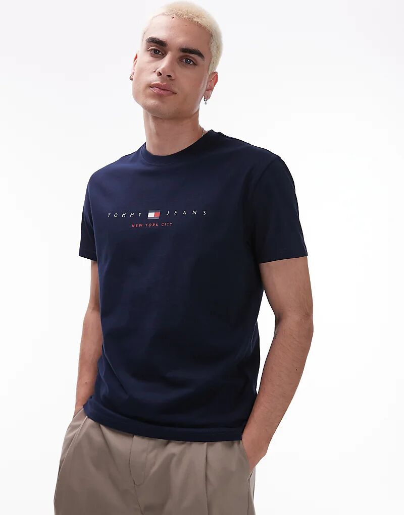 

Футболка Tommy Jeans с центральным лифом темно-синего цвета