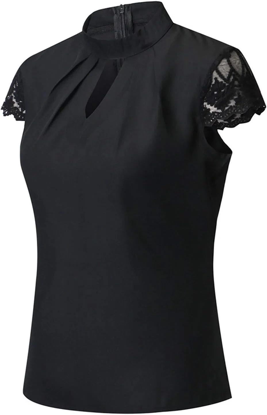 Блуза с V-образным вырезом и кружевом, Casual Tank Lace, черный