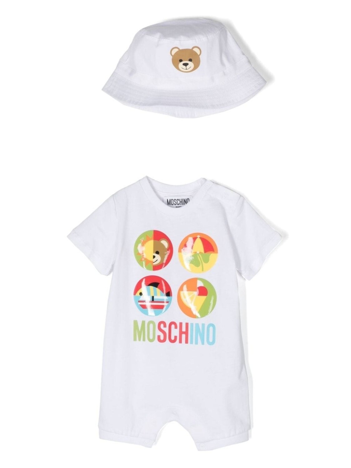 

Moschino Kids комплект из ромпера и шапки с принтом Teddy Bear, белый