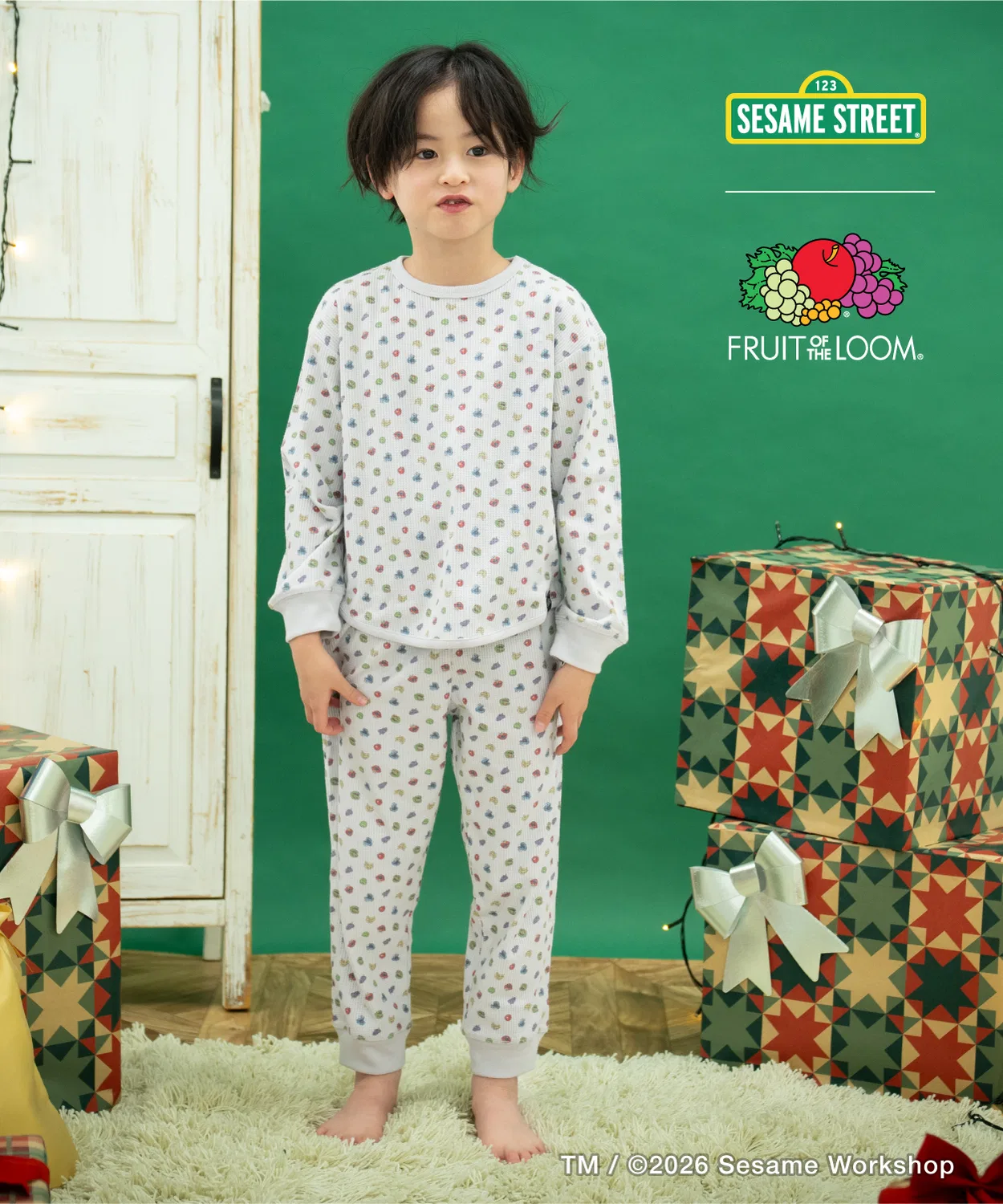Пижама вафельная с принтом Sesame Street Fruit of the Loom, серая — фото 2